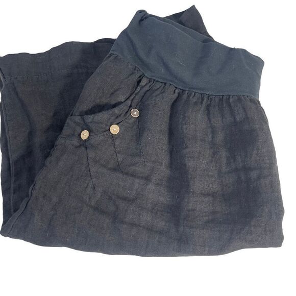 Made in Italy Black Linen Pull On Bermuda Shorts - Picture 1 of 7